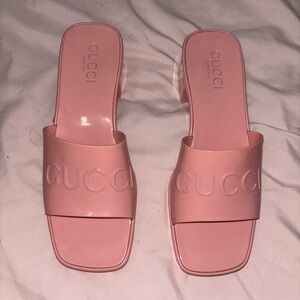 Luxury Gucci Rubber Mini Heel Sandals